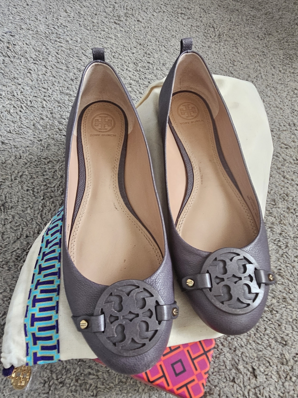 Tory Burch Gray Reva Deconstruction Ballet Flat Size 8.5 Box Dust Bag - Picture 4 of 7